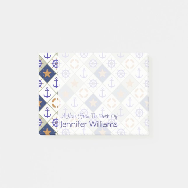 Sea Theme Pattern | Add Your Name Post-it Notes (Front)