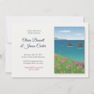 Sea Thrift Clifftop Painted Panel Wedding Invitation