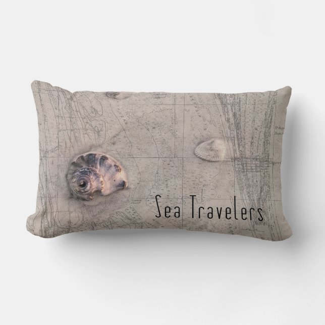 Sea Traveller Beach Map Collage Lumbar Pillow (Front)