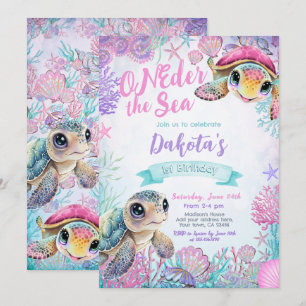 Sea Turtle 1st Birthday Invitation