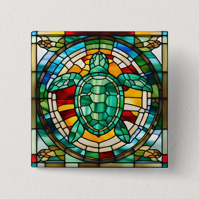 Sea Turtle 2 Inch Square Button (Front)