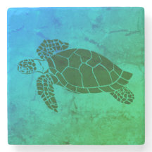 Sea Turtle 2 on Blue and Green Background