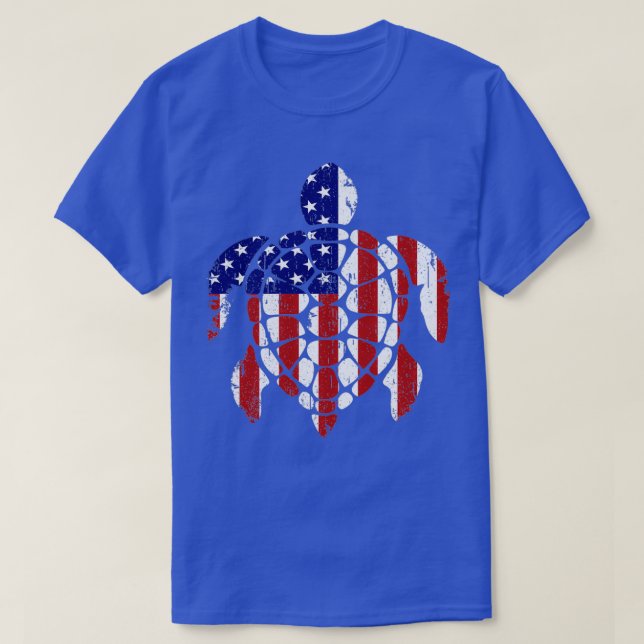 Sea Turtle 4th of July American Flag T-Shirt (Design Front)