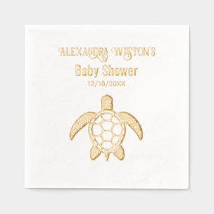 Sea Turtle #5 Baby Shower Celebration Name Date Foil Napkins