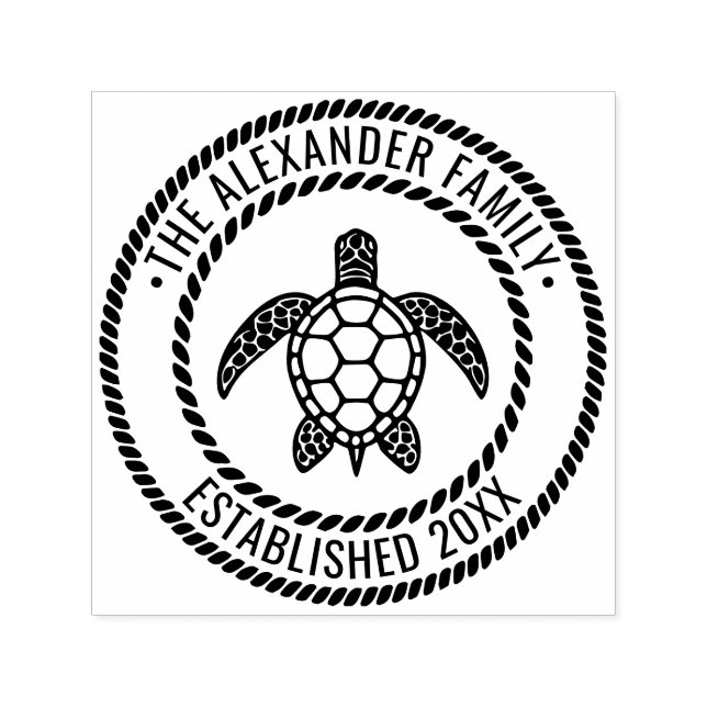 Sea Turtle #5 Family Name Date Estd Rope Frame Self-inking Stamp (Design)