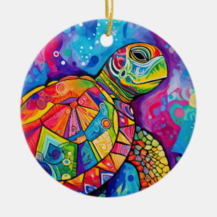 Sea Turtle Abstract Earth Day Ocean Beach Nature Ceramic Ornament