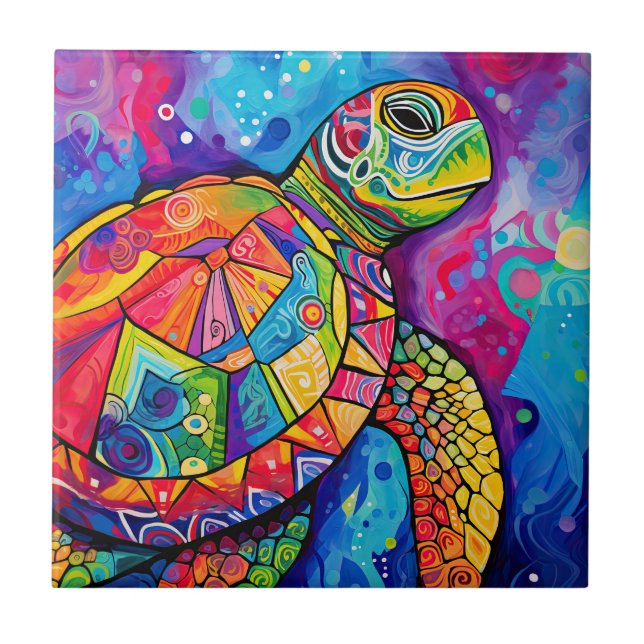 Sea Turtle Abstract Earth Day Ocean Beach Nature Tile (Front)