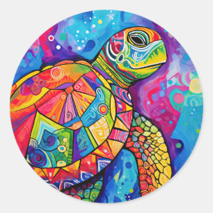 Sea Turtle Abstract Ocean Beach Earth Day Classic Round Sticker
