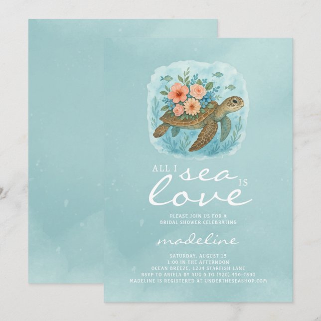 Sea Turtle All I See Is Love Bridal Shower Invitation (Front/Back)