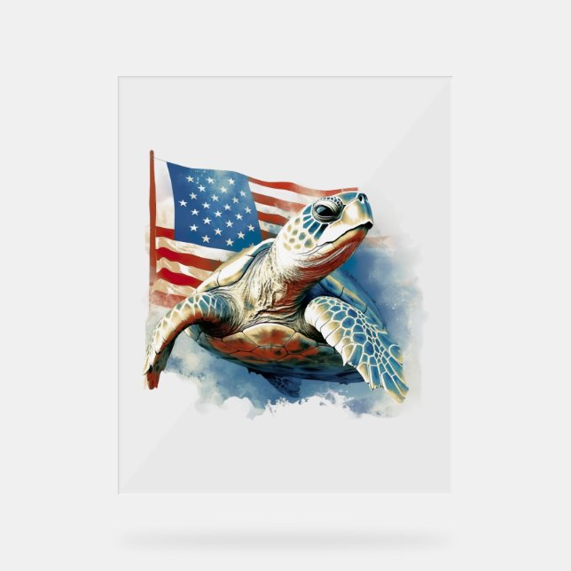 Sea Turtle American Flag Acrylic Sign (Front)