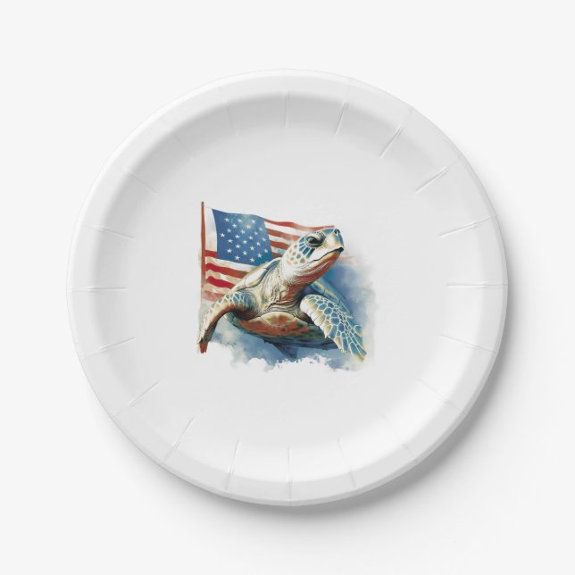 Sea Turtle American Flag Paper Plate (Front)
