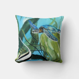 Sea Turtle and Angelfish Pillow