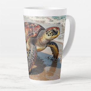 Sea Turtle and Baby Illustration Latte Mug