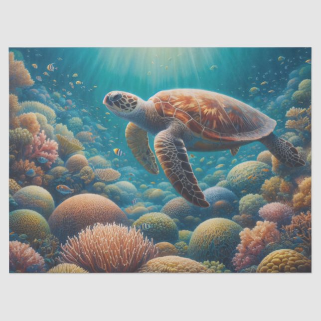Sea Turtle and Coral Decoupage Tissue Paper (Front)
