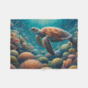 Sea Turtle and Coral Fleece Blanket