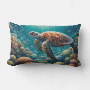 Sea Turtle and Coral Lumbar Pillow