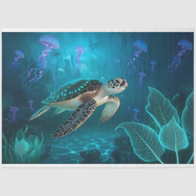 Sea Turtle and Jellyfish Decoupage Tissue Paper (Front)