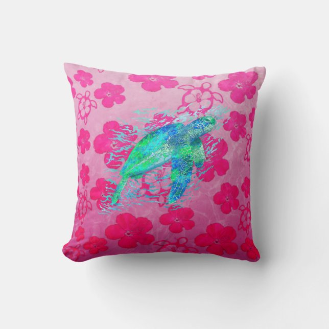 Sea Turtle And Pink Honu Throw Pillow (Front)