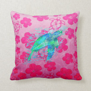 Sea Turtle And Pink Honu Throw Pillow