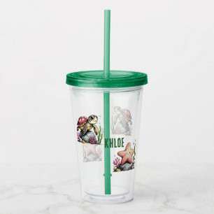 Sea Turtle and Starfish Ocean Art Acrylic Tumbler