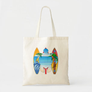 Sea Turtle and Surfboards Tote Bag