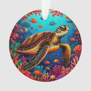 Sea Turtle and Vibrant Coral Reef Ornament
