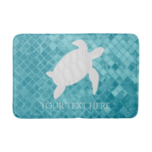 Sea Turtle Aqua Sea Glass Personalize Bath Mat