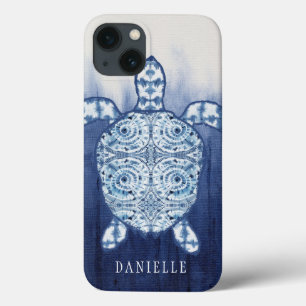 Sea Turtle Art Beach Nautical Shibori Pattern Blue iPhone 13 Case