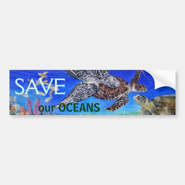Sea Turtle Art Endangered Species Bumper Sticker (Front)