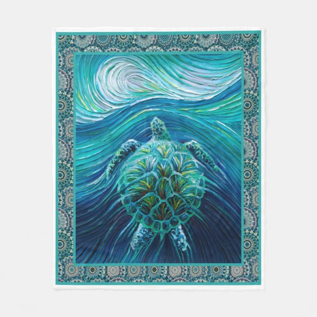 Sea Turtle Art Quilt Blanket Great Customized (Front)
