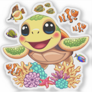 Sea Turtle Baby Happy and Cute Character