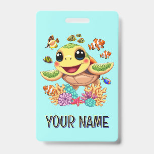 Sea Turtle Baby Happy and Cute Character Badge