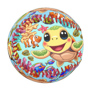 Sea Turtle Baby Happy and Cute Character Baseball