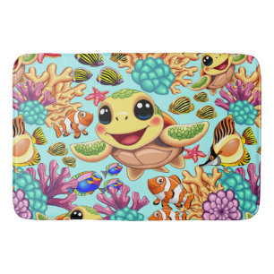 Sea Turtle Baby Happy and Cute Character Bath Mat