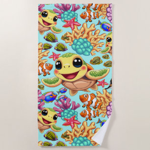 Sea Turtle Baby Happy and Cute Character Beach Towel