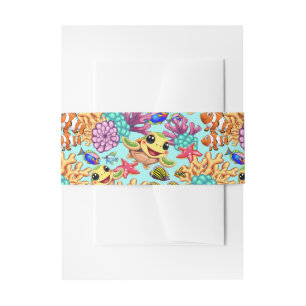 Sea Turtle Baby Happy and Cute Character Bumper St Invitation Belly Band