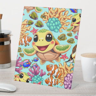 Sea Turtle Baby Happy and Cute Character Bumper St Pedestal Sign