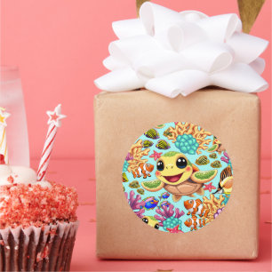 Sea Turtle Baby Happy and Cute Character Classic Round Sticker
