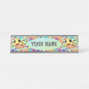 Sea Turtle Baby Happy and Cute Character Desk Name Plate