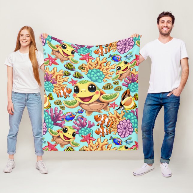 Sea Turtle Baby Happy and Cute Character Fleece Blanket (In Situ)