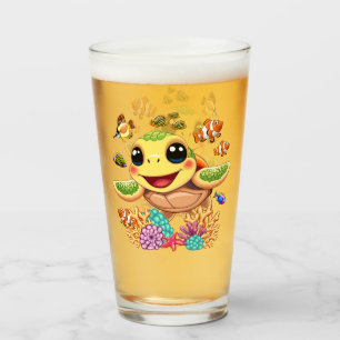 Sea Turtle Baby Happy and Cute Character Glass