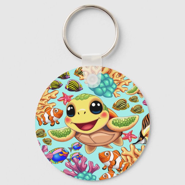 Sea Turtle Baby Happy and Cute Character Keychain (Front)