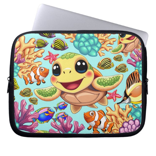 Sea Turtle Baby Happy and Cute Character Laptop Sleeve (Front)