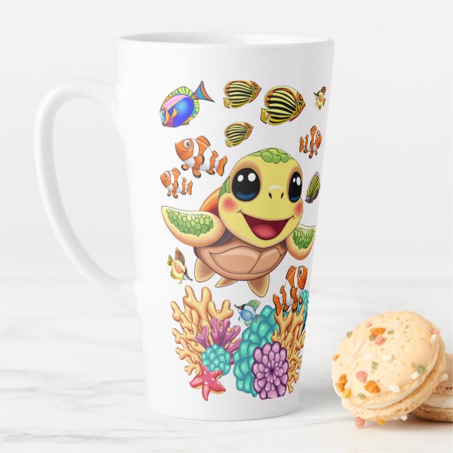 Sea Turtle Baby Happy and Cute Character Latte Mug (In Situ)
