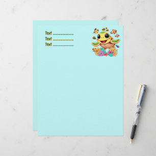 Sea Turtle Baby Happy and Cute Character Letterhead