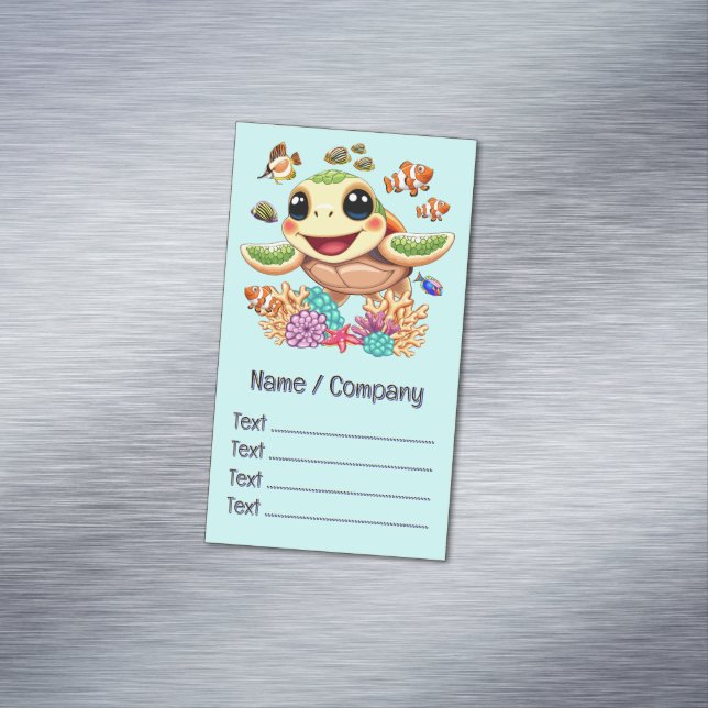 Sea Turtle Baby Happy and Cute Character Magnetic Business Card (In Situ)