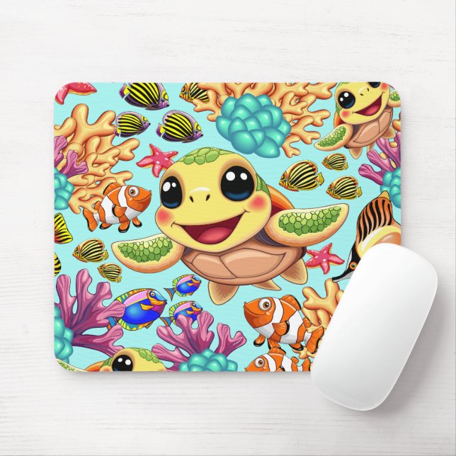Sea Turtle Baby Happy and Cute Character Mouse Pad (With Mouse)