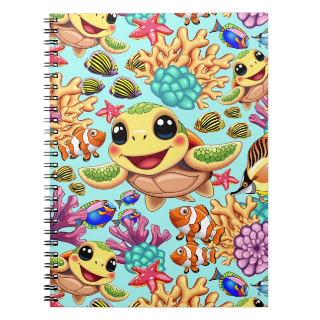 Sea Turtle Baby Happy and Cute Character Notebook (Front)