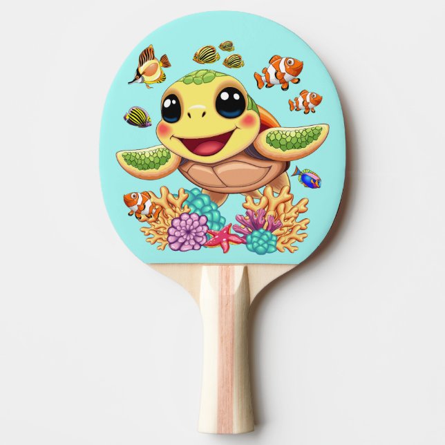Sea Turtle Baby Happy and Cute Character Ping Pong Paddle (Front)