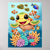 Sea Turtle Baby Happy and Cute Character